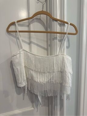 Altar'd State White Fringe Spaghetti Strap Crop Top
